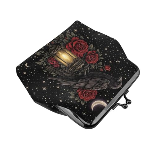 Kiss-lock Coin Purse for Women Change Purses Cute Small Coin Pouch Tiny Coin Wallet (Gothic Crow Rose) - color: Gothic Crow Rose