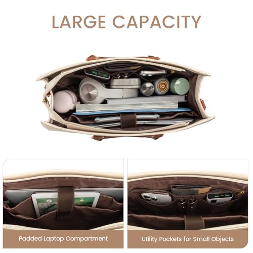 LOVEVOOK Laptop Bag for Women, 15.6 Inch Work Bags for Women, Vintage Leather Laptop Tote Bag, Waterproof Computer Bags with Clutch Purse, Large Capacity Briefcase, Business Office Handbag for Work - color: Black - Brown - Beige, size: 15.6 inch