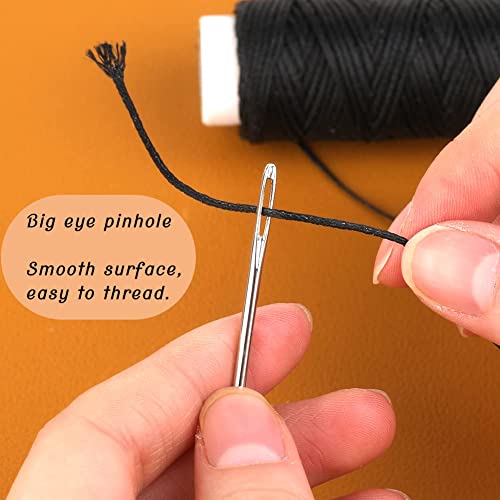 Ftyiwu Waxed Thread 32 Yards Upholstery Needle and Thread for Leather - color: Original Black, size: 32Yard