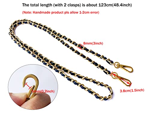 Caviar leather Purse Chain Strap Slim Wide 8mm Length 48.4inch Replacement crossbody chain strap for small handbag - color: Old-gold
