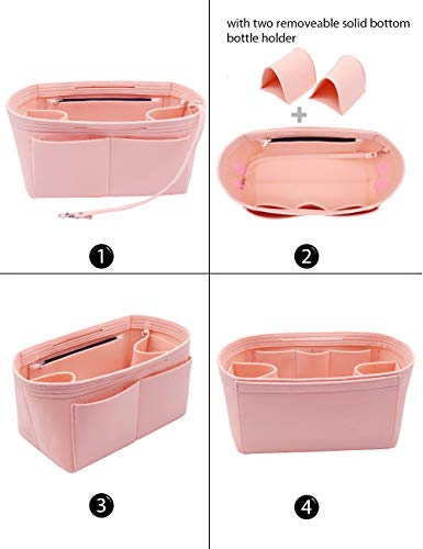 LEXSION Felt Purse Organizer Insert Zipper Pocket with Two Removeable Bottle Holder - color: Pink, size: X-Large