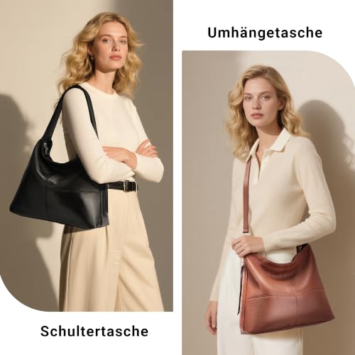 Genuine Leather Hobo Bags for Women Crossbody Purses Work Tote Bag Designer Shoulder Handbags with 2 Straps - color: Coffee