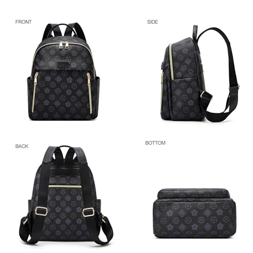 Makes Mini Backpack for Women, Small Casual Backpacks Daily Travel Bag 2pcs | Small Bookbag,Work Travel School PU Leather Shoulder Bag Mochilas Para Mujer Rucksack Gifts for Lady Girls Mother Wife - color: Black Flower