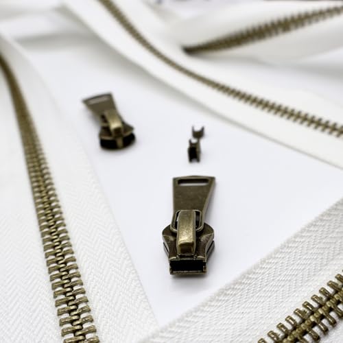 #8 Heavy Duty Metal Zipper by the Yard 3 Yards with 5 Sliders 10 Top Stops and 5 Bottom Stops for Tents Backpacks Outdoor Gear Cushion Covers DIY Pouches and Home Decor(White//Copper Teeth) - color: White//Copper Teeth
