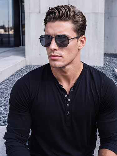 kimorn Women's Tangle Free Aviator Sunglasses, Polarized UV400 Protecion | Retro Square Frame Shades, Small-Medium Fit, Driving, Beach, Daily Wear - color: Black