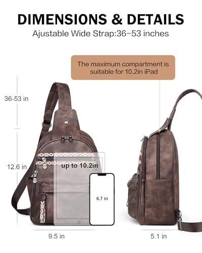 Large Sling Bag for Women, Designer 10L Leather Crossbody Purse | Anti Theft Sling Backpack, RFID Fanny Packs for Travel, Ideal for Vacation Walking Daily Errands - color: Coffee Brown Retro Style