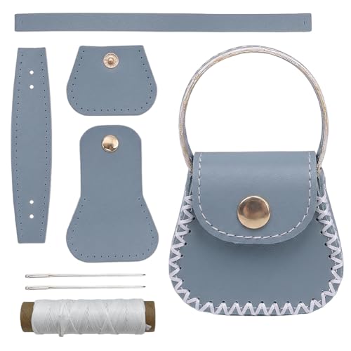 CALFOVERA Cowhide DIY Handbag Mini Coin Bag Sewing Set for Women Guneine Leather Purse Making Kit Handmade Small Purse Crochet Knitting Supplies for Birthday Bridal Wedding Gift(Blue) - color: blue