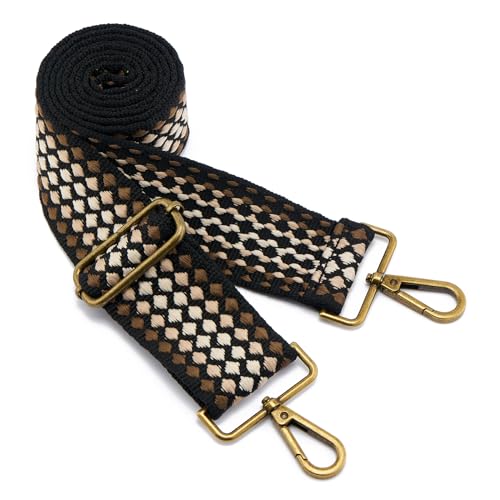 ZOOEASS Bronze Buckles Purse Strap, 2" Wide Crossbody Handbag Strap Adjustable Replacement Shoulder Strap Vintage Embroidery - color: 5cm-color8