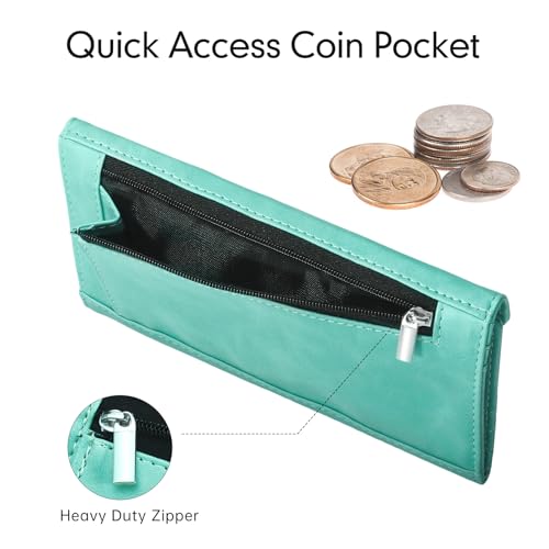 Portable Multi-card Holder Case RFID Blocking Leather Card Wallet for Women, Envelope Style, Mint Green - color: Mint Green