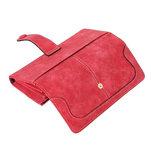 Women's Vegan Leather 17 Card Slots Card Holder Long Big Bifold Wallet - color: Red