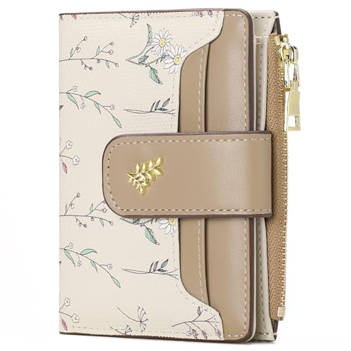 GAEKEAO Wallet Women Small RFID Vegen Leather Card Holder for Women | Compact leather wallet, credit card holder, RFID protection, ID window, coin pocket, lightweight travel purse - color: Khaki