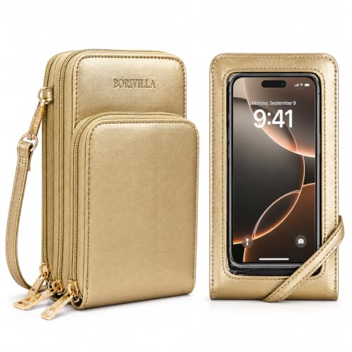 Crossbody Cellphone Purse Women Touch Screen Bag RFID Blocking Wallet Handbag Shoulder Strap - color: Gold-small, size: Small