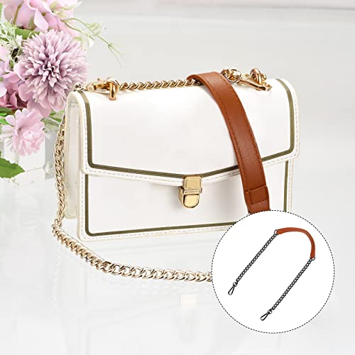 uxcell Purse Chain Strap, 39" Leather Iron Flat Chain Strap Handbag Chains Purse Handles Shoulder Replacement Strap (Brown Strap Grey Chain) - color: Brown, Grey, size: 39"