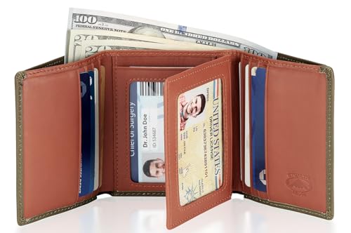 Stealth Mode Leather Trifold RFID Wallet For Men With Flip Out ID Holder - color: Camo