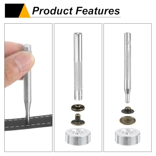 HARFINGTON 24Set Leather Snaps Fasteners Kit 20mm Dia Brass Press-Stud Cap Button 2.76" Length Metal Snap Buttons with 4 Install Tools for Coat Bag Leather Marine Boat Canvas, Bronze - color: Bronze, size: 20mm