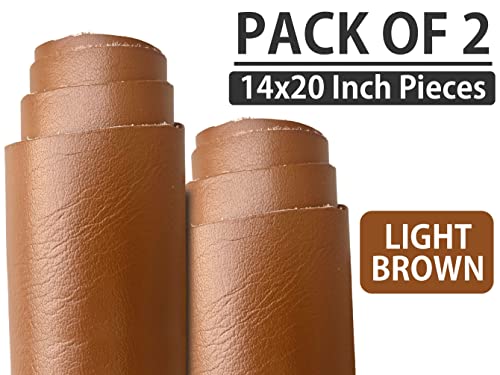 2 Pieces of Light Brown 14x20 Inch Genuine Leather Pieces Real Cowhide Full Grain Sheets for Crafting Leatherworking Leathercraft Repair Crafts Offcuts TPS13526 - color: 2 Pieces of 14x20 Inch (Light Brown)