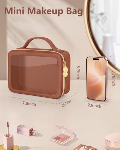 Soimeat Clear Makeup Bag, Portable Travel Cosmetic Bags, Multipurpose Leather Toiletry Bag with Zipper, Waterproof Transparent Cosmetic Organizer for Women, Medium, Brown - color: Brown, size: Medium