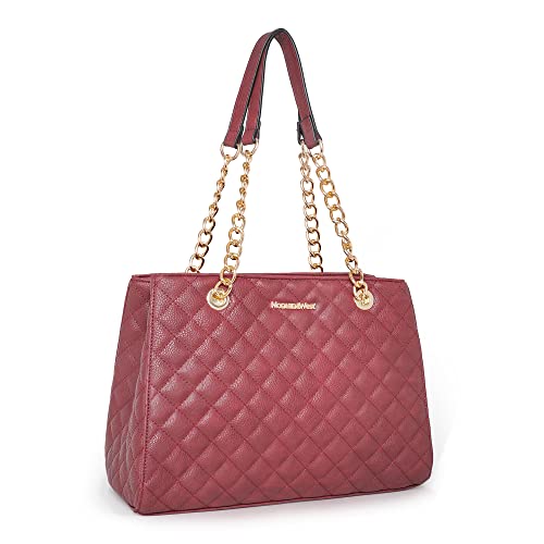 Montana West MEDIUM Tote Bag for Women Quilted Chain Handbags Shoulder Purse - color: 040cranberry Red