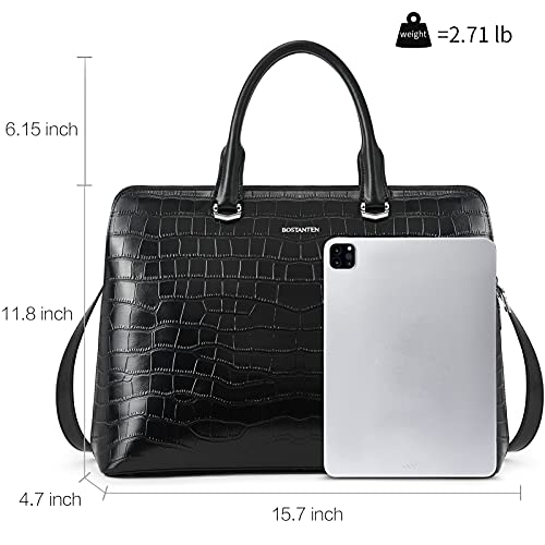 BOSTANTEN Briefcase for Women Leather 15.6 inch Laptop Shoulder Bag Office Work Crossbody Handbag - color: E-crocodile Pattern Black