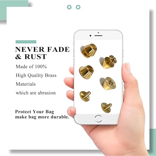 Honigo 8 Pack Rivets Stud Handbag Purse Feet 1/2 inch Gold Flat Head Metal Solid Brass Studs Screw Back Feet 12mm Buckle Spikes Leathercraft for Leather Bag Totes DIY Craft - size: Flat Head-Gold 8 Pack