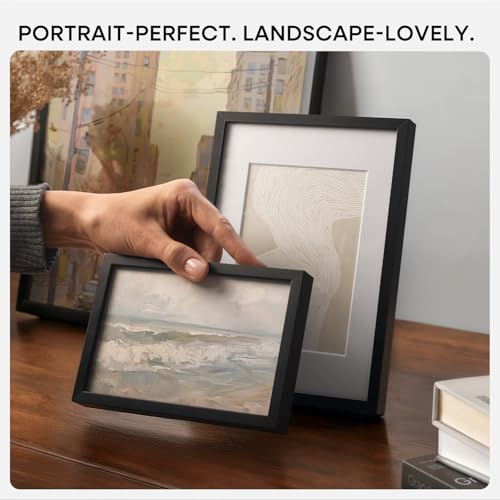 Homeforia 5x7 Black Picture Frame, High-End Metal, 4x6 Mat, Glass | High End Aluminum, Tempered Glass, Acid-Free 4x6 Removable Mat, 5x7 in Edge-to-Edge Display 7x5, Wall Kit, Set Of 1 - color: Carbon Black, size: 5x7