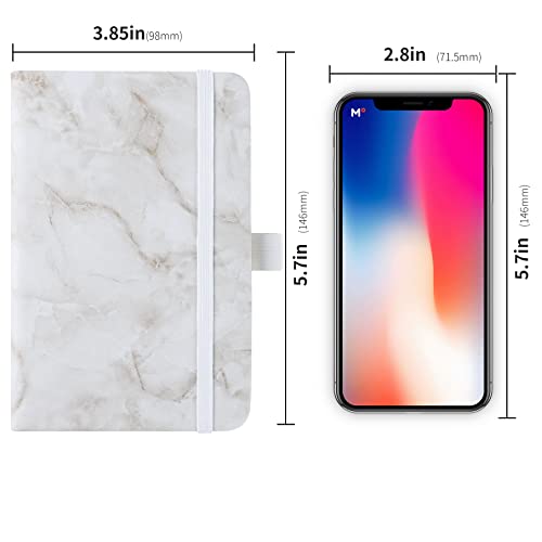 2Pack Pocket Notebook Small Notebook Journal Notebook 4 inches x 5.7 inches 200 Pages Leather Cover With Pen Holder Page Marker Ribbons (Marble) - color: Marble