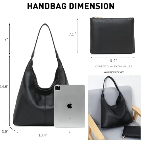 Casual Hobo Bag for Women Soft Shoulder Bags Slouchy Pu Leather Tote Purses for Work Travel - color: A Black
