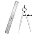 6 Inch Adjustable Lockable Steel Divider Wing Leather Compass with 8 Inch Stainless Steel Ruler for Leather Work, Woodworking, Metalworking and Geometry Drawing