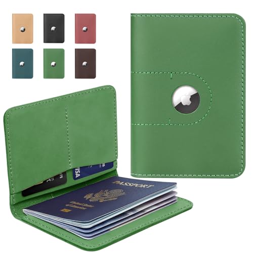 ALLIVE Passport Holder for Travel, Genuine Leather Passport Holder with AirTag Slot for Women and Men, Passport Cover Wallet Travel Must Haves Airport Essentials,Travel Gifts, Green - color: Green