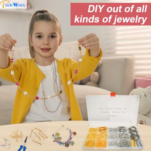 968pcs Jump Rings for Jewelry Making Kit, PEOUWNES Gold & Silver Keychain Rings with Lobster Clasps, DIY Bracelet Necklace Charms Supplies (Multi-Use Craft Set) - color: Gold and Silver
