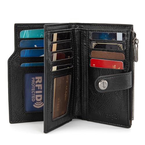 Wrangler Wallet for Women Bifold Card Holder with Zipper and ID Window - color: Sunflower-Black