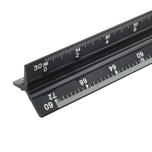 Piutouyar 12 Inch Engineer Scale Ruler, Metal Engineering Ruler, Black - color: Black