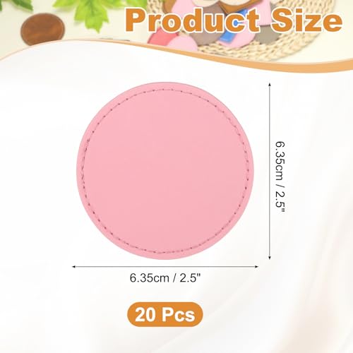 uxcell 20 Pcs Leather Patches for Hats, Round Leather Hat Patches with Adhesive, Rustic Faux Iron on Blank Patch for Laser Engraving Fabric Repair Sew Crafts, Pink - color: Pink