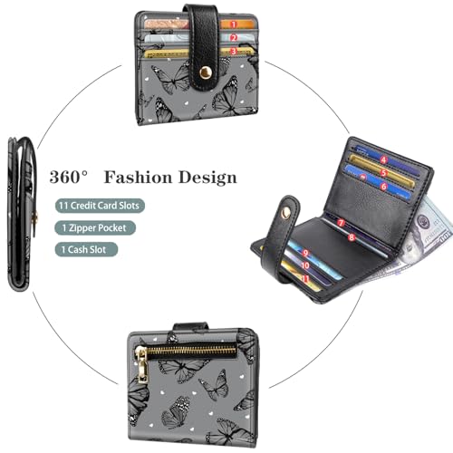 Small Wallets for Women Slim Minimalist Bifold Credit Card Holder | Compact, Zipper Coin Pocket, Mini Purse Ladies, RFID Blocking, PU Leather, Travel Card Case, Female Gifts, Butterflies - color: Butterflies