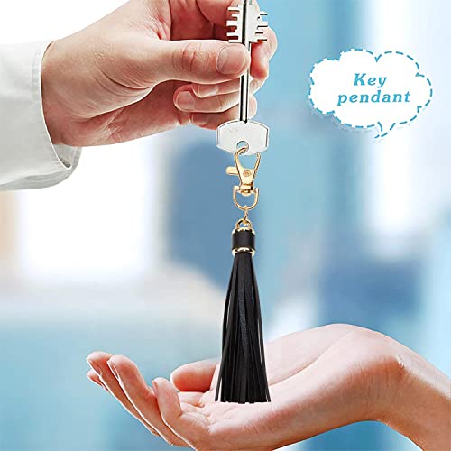 Penta Angel 2Pcs 5.9'' Large PU Leather Tassel with Lobster Swivel Keychain Pendant for Handbag Backpack Jewelry Making (Black) - color: Black