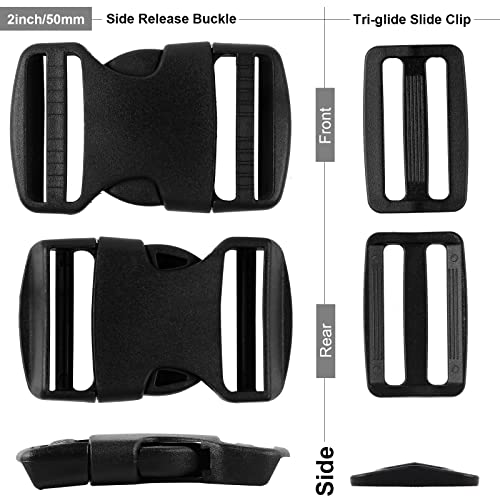 Buckles for Straps 1 1/2 inch:Side Release Buckle Plastic Clip 4 set + Tri-Glide Slide 8 pcs,Fit 1.5 inch Wide Nylon Strap Webbing Belt,Heavy Duty Dual Adjustable Plastic Buckle No Sewing… - color: 1 1/2" 4 Pcs Buckle Set