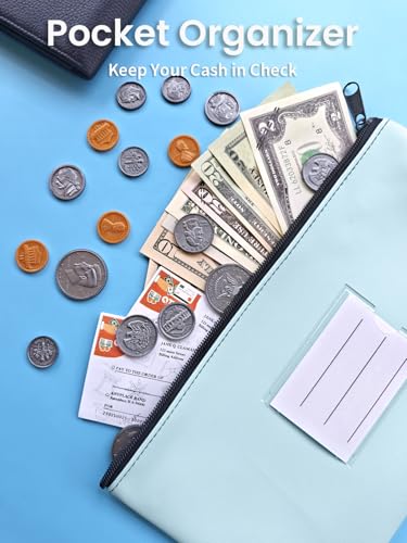 4-Pack Money Bags with Zipper 11 x 6 Inches, Bank Deposit Bag, PU Leather Cash Pouches with Label, for Coins, Cosmetics, Bills, Tools, Pink & Purple & Blue & Green - style: 4pcs: Pink & Purple & Blue & Green