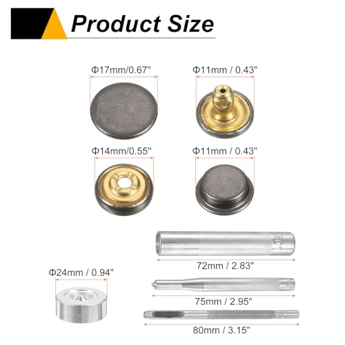 HARFINGTON 24Set Leather Snaps Fasteners Kit 17mm Dia Brass Press-Stud Cap Button 2.95" Length Metal Snap Buttons with 4 Install Tools for Coat Bag Leather Marine Boat Canvas, Gun - color: Gun, size: 17mm