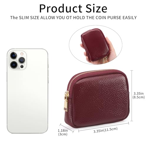 SENDEFN Mini Coin Purse Soft Leather Small Coin Pouch Purses Women Zipper Pocket with Key Ring - color: 2-Red