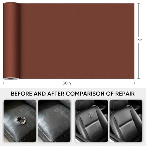 Leather Repair Tape,16 x 30 Inches Self Adhesive Leather Repair Patch，Leather Repair Kit for Furniture，Couches,Car Seats,Cabinets,Handbags(Brown) - color: Brown, size: 16″x 30″