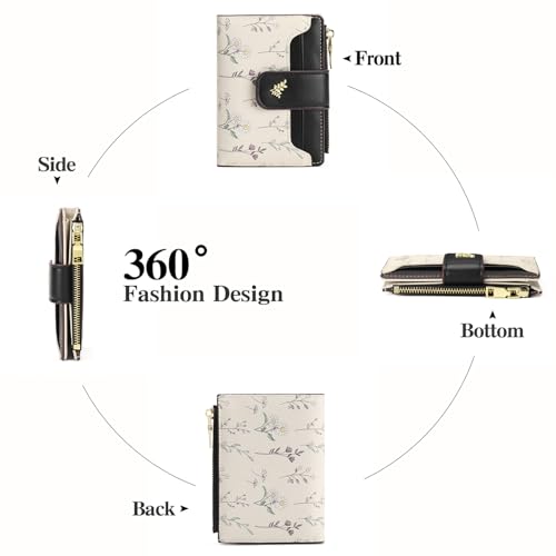 GAEKEAO Wallet Women Small RFID Vegen Leather Card Holder for Women | Compact leather wallet, credit card holder, RFID protection, ID window, coin pocket, lightweight travel purse - color: Black