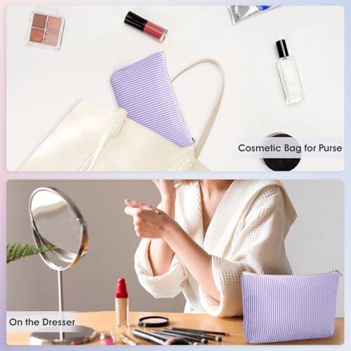Wandering Nature Makeup Bag Small Cosmetic Bag for Purse 2 Pack Small Make Up Pouch Cute Travel Pouch with Zipper for Women, Purple Stripe - color: Purple Stripe