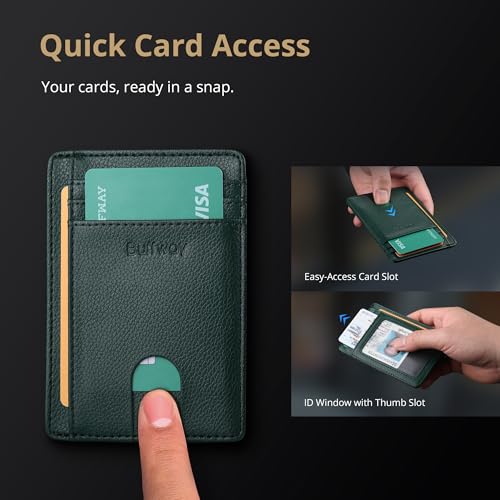 Buffway Slim Minimalist Front Pocket RFID Blocking Leather Wallets for Men and Women - Lichee Green - color: Lichee Green