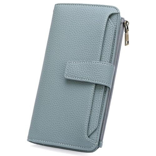 GAEKEAO Women Wallet RFID Blocking Leather Bifold Compact Card Holder Ladies Travel Wallet Purse, Large Capacity Wristlet - color: Z-blue