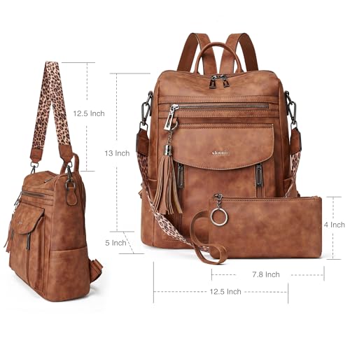 Backpack Purse for Women Fashion Leather Backpack Purse Designer Travel Backpack Convertible Shoulder Bag with Wristlet - color: 1-2 Nubuck Brown