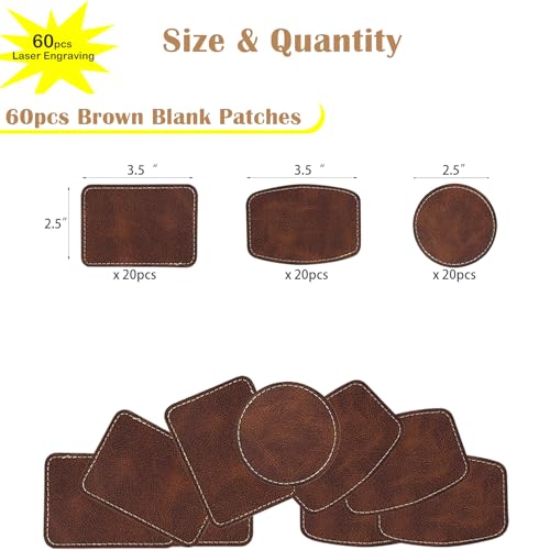 Laser Engraving Blanks - 60pcs Leatherette Brown Hat Patches - PU Leather Iron on Hat Patch for DIY Custom Laserable Engravable Craft Gifts (60 pcs, Brown) - color: Brown Patches, size: 60 pcs