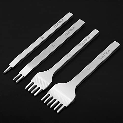 WUTA Leather Hole Punch Tool Pricking Iron Hole Puncher 4mm 1/2/4/6 Prong Tooth Lacing Diamond Stitching Chisel Set for DIY Leather Craft Kits (Silver) - color: Silver, size: 1nd 4mm 1/2/4/6