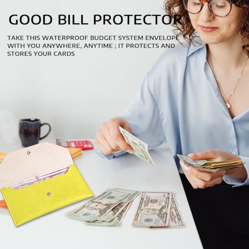 BLMHTWO Cash Wallets for Women - Reusable Leather Cash Envelope Wallet for Budgeting, Billing (Yellow) - color: Yellow