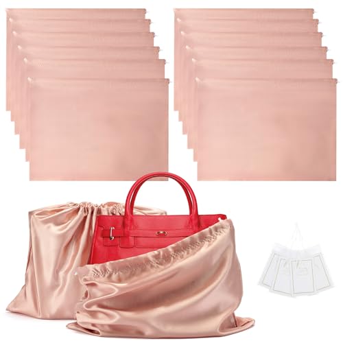 12 Pack Dust Bags for Handbags Travel Storage Pouch Silk Cloth Bag - color: C-Pink, size: 19.6x15.7in