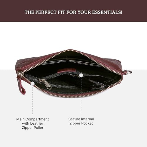 Leather Wristlet Wallet for Women Clutch Handbag Purse with Cell Phone Slot | Genuine Top Grain Leather, 8 Credit Card Slots, Detachable Strap, YKK Zipper, Gifts for Women - color: Burgundy Nappa
